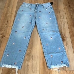 Fashion Nova mushroom embroidered jeans. Size 13 high rise